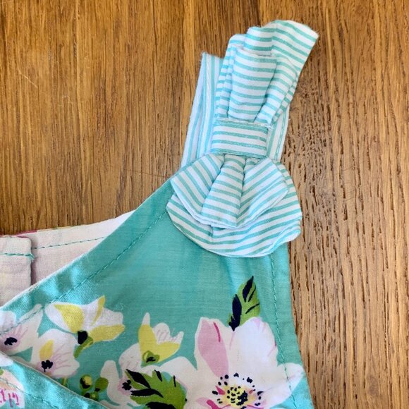 ORIGAMI Wrap Neck Dress Girls 3T 3 Teal Floral Tie Back Toddler Girl Summer - Picture 4 of 8